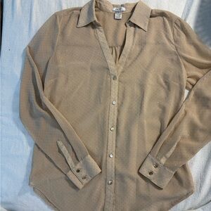 Cache Tan and Gold Elegant Button Down Blouse